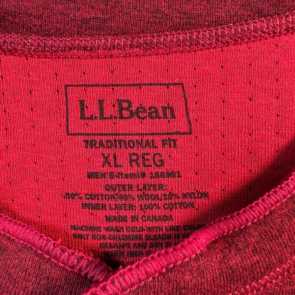 LL Bean Mens XL Regular Henley Shirt Red Wool Blend Dual Layer Canada 188991